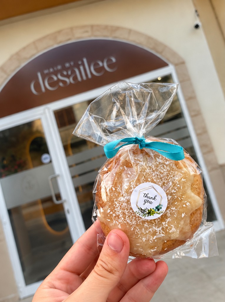 Coconut cookie from Aiana photographed outside Hair by Desailee