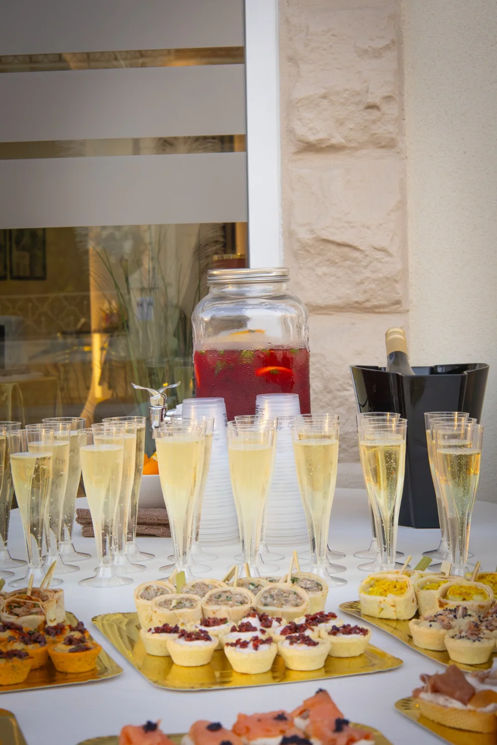 A selection of savoury bites and drinks for opening night