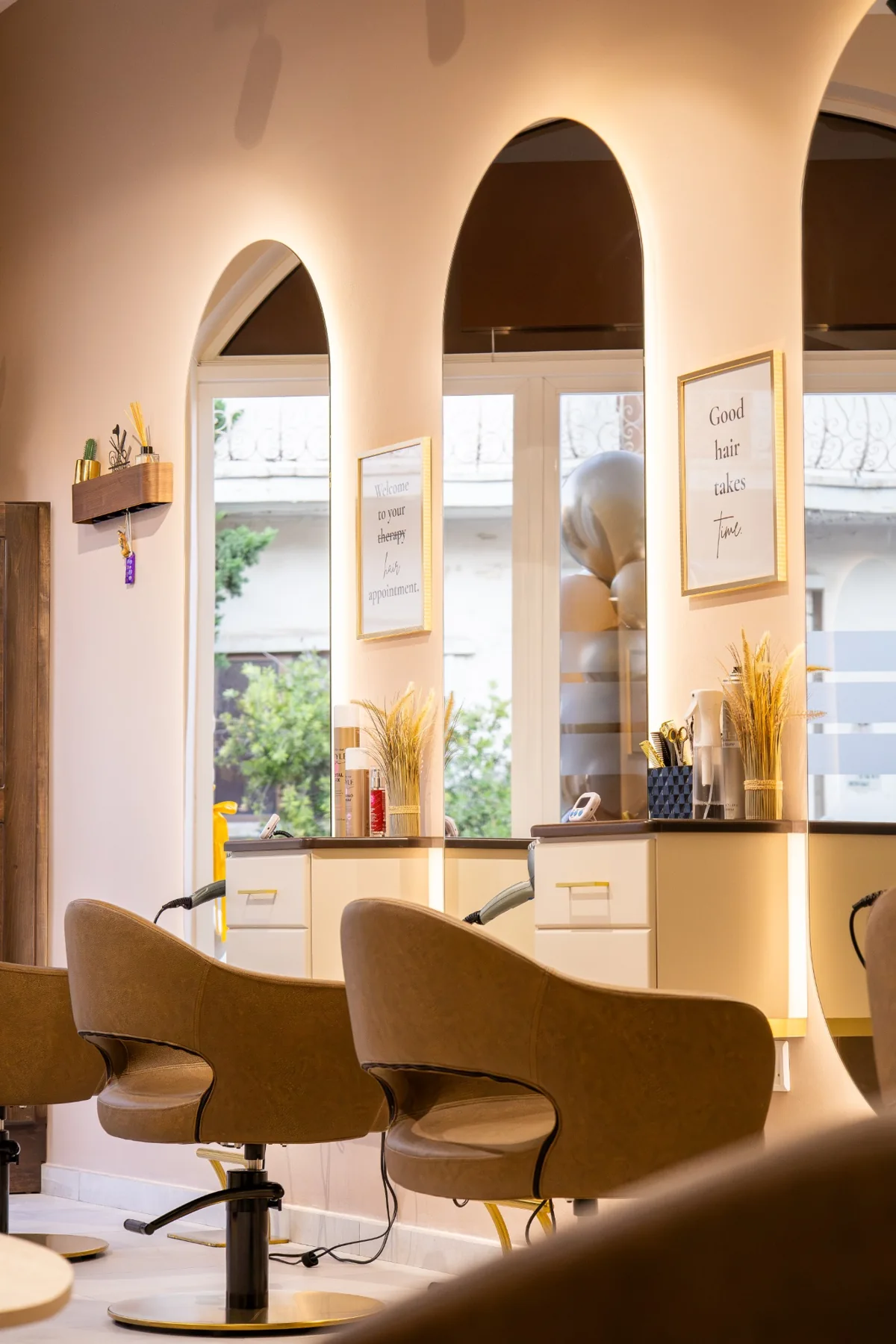 Warm interior of the completed Hair by Desailee salon